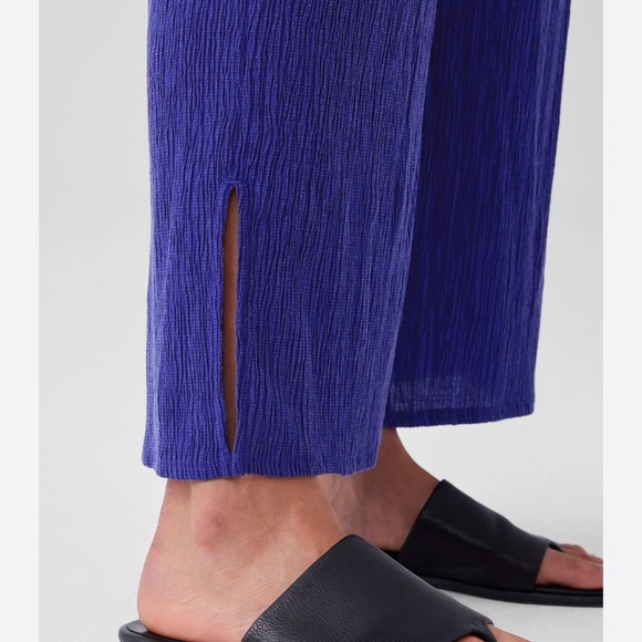 New Eileen Fisher Woven Plisse Wide Leg Ankle Pant Size L Blue $188 - Picture 2 of 15